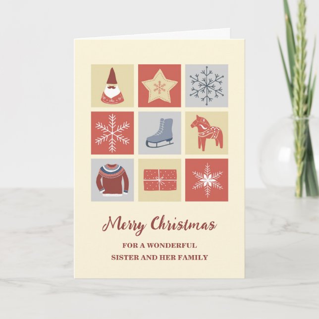 Carte Soeur moderne et famille Joyeux Noël (Devant)