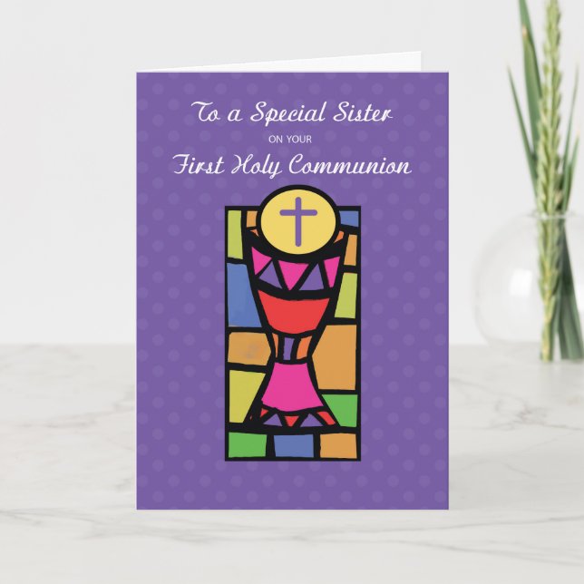 Carte Soeur, première communion Félicitations, Coupe et  (Devant)