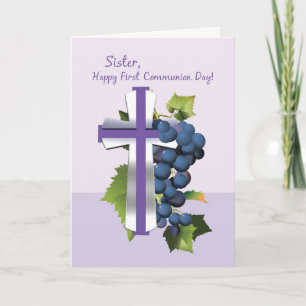 Carte Soeur Première Sainte Communion, Violet et Argent 