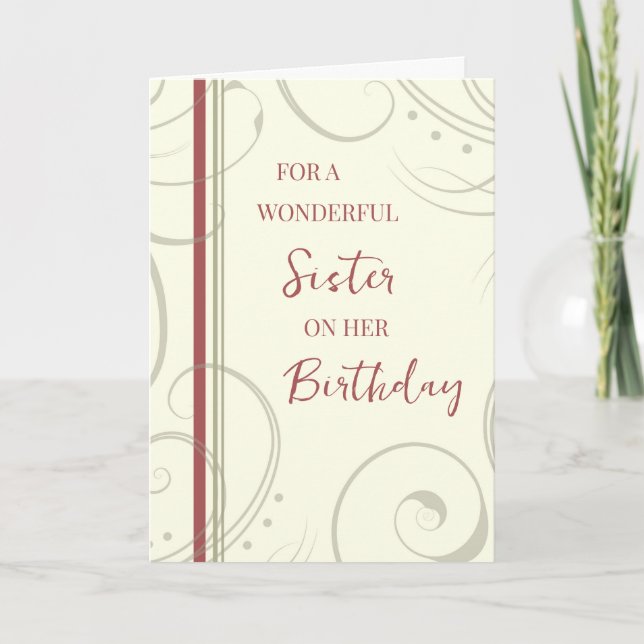 Carte Soeur rouge et beige Anniversaire (Devant)