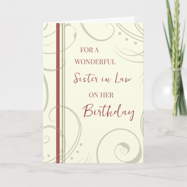 Carte Soeur rouge et beige en droit Anniversaire (Devant)