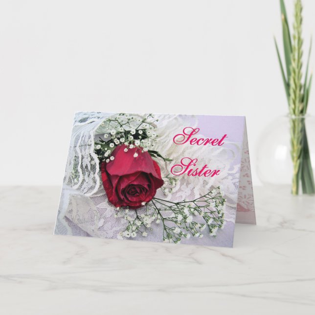 Carte Sœur secrète - Rose & Dentelle - toute occasion (Devant)