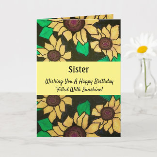 Carte Soeur Sunny Sunflowers Joyeux anniversaire