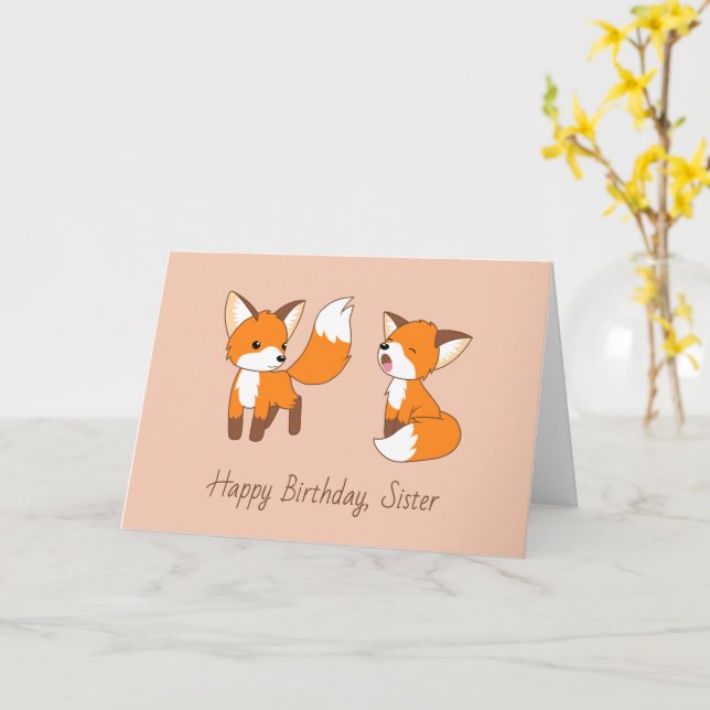 Carte Soeurs Anniversaire - Petits Renards (Fleur jaune)