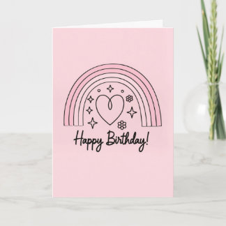Carte Soft pink minimalist heart with rainbow birthday