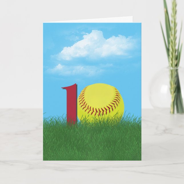 Carte Softball 10e Anniversaire En Herbe Verte (Devant)