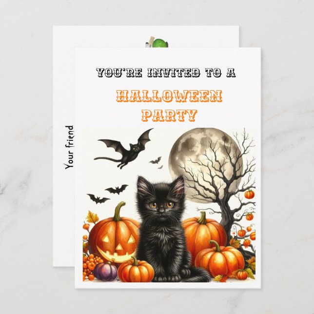Carte Soirée Costume d'Halloween pour les petits (Devant / Derrière)