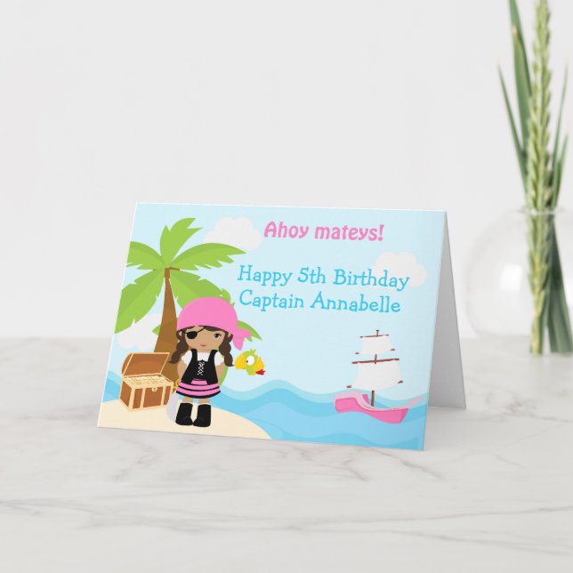 Carte Soirée d'anniversaire de la mignonne fille pirate  (Devant)