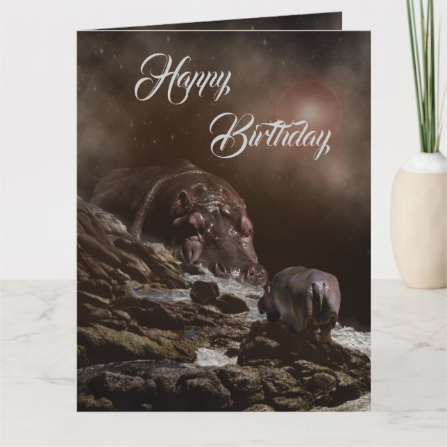 Carte Soirée hippo enchantée, grand anniversaire (Devant)