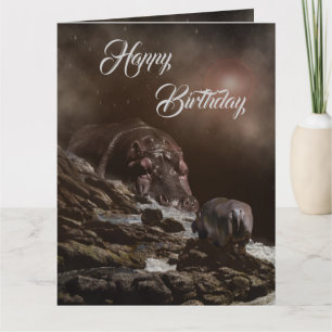Carte Soirée hippo enchantée, grand anniversaire