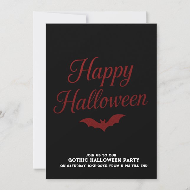 Carte Soirée minimaliste d'Halloween rouge noir et gothi (Devant)