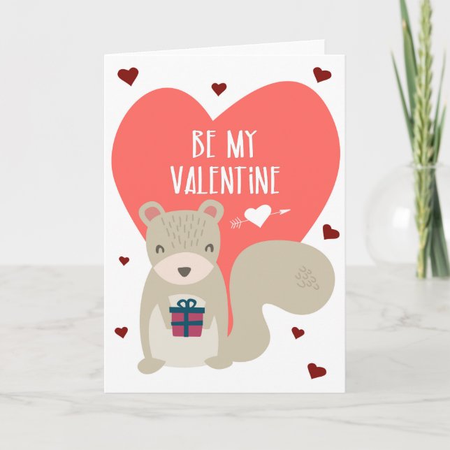 Carte Sois mon coeur rose écureuil de Saint Valentin (Devant)