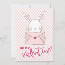 Sois mon Valentine White Rabbit Pink Lettre Coeur