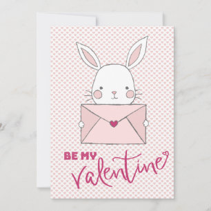 Carte Sois mon Valentine White Rabbit Pink Lettre Coeur