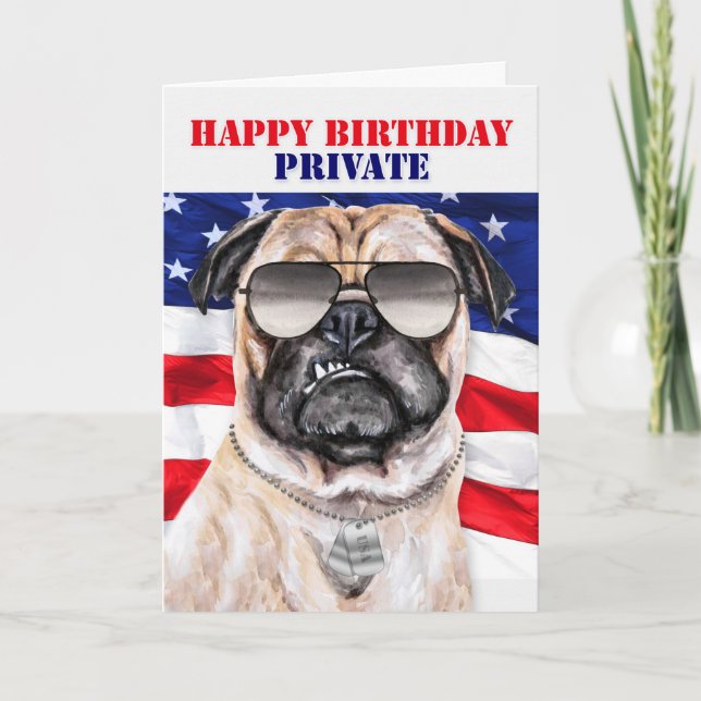 Carte Soldat militaire avec Carlin amusant Anniversaire  (Devant)
