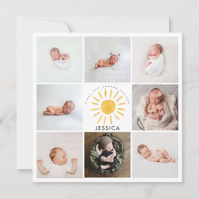 Carte soleil mignon 1er anniversaire multi photo (Devant)
