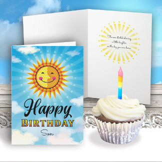 Carte Soleil Son Anniversaire Jaune Souriant
