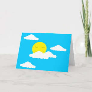 Carte Soleil souriant avec nuages : Blanc Turquoise