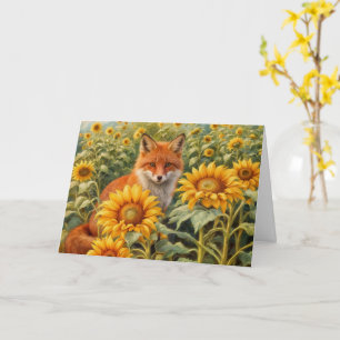 Carte Solstice d'été Litha Renard Rouge et Tournesols