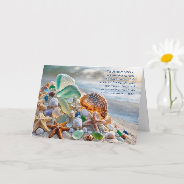 Carte Solstice d'été Ocean Beach Seashs Verre de mer (Petite plante)