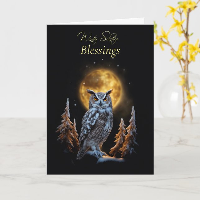 Carte Solstice d'hiver avec Chouette et Bénédiction de l (Fleur jaune)