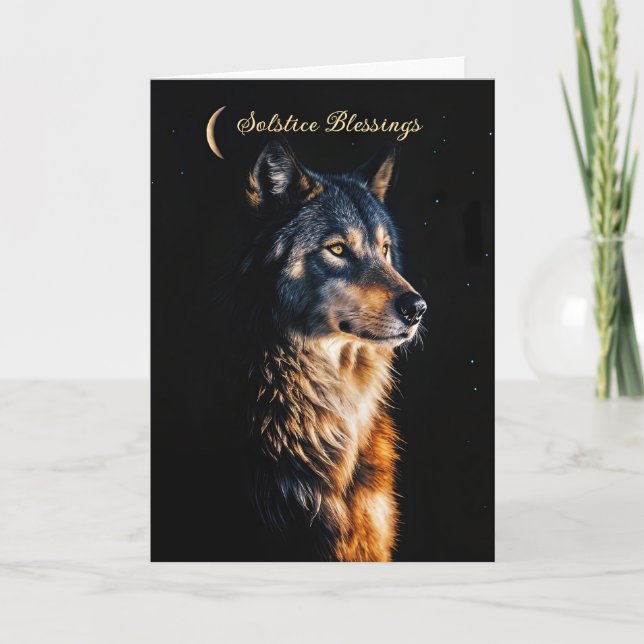 Carte Solstice d'hiver avec de belles nuits Wolf (Devant)
