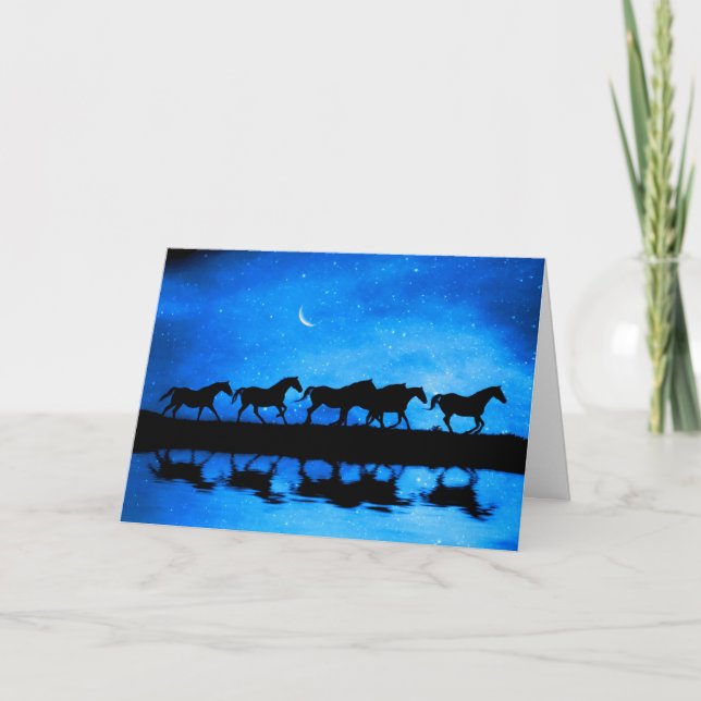 Carte Solstice d'hiver avec des chevaux et Nightsky (Devant)