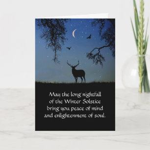 Carte Solstice d'hiver Élan et Lune Croissante Avec Corb