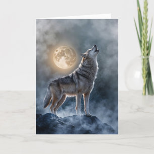 Carte Solstice d'hiver Lune et loup dans brouillard Mist