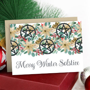 Carte Solstice d'hiver Poinsettia Pentacles Festive Yule
