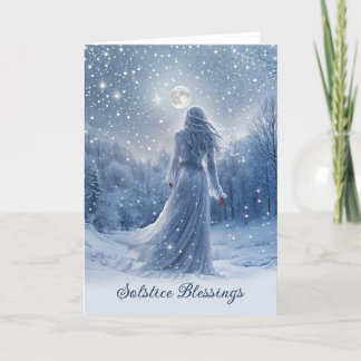 Carte Solstice d'hiver Yule Neige et Lune Étoiles Bénédi