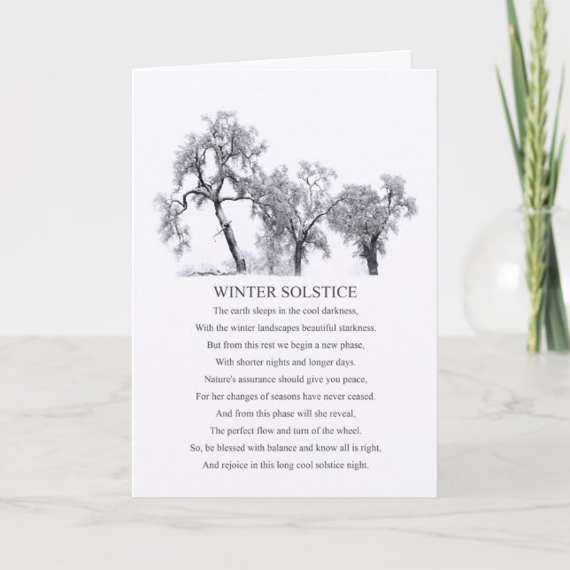 Carte Solstice hiver neige et arbres Bénédiction Poème C (Devant)