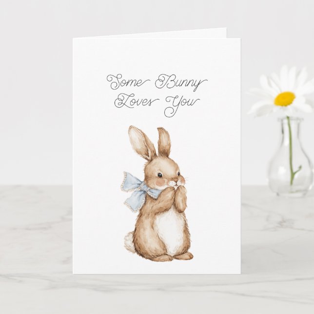 Carte Some Bunny Loves You Blue Bow (Petite plante)