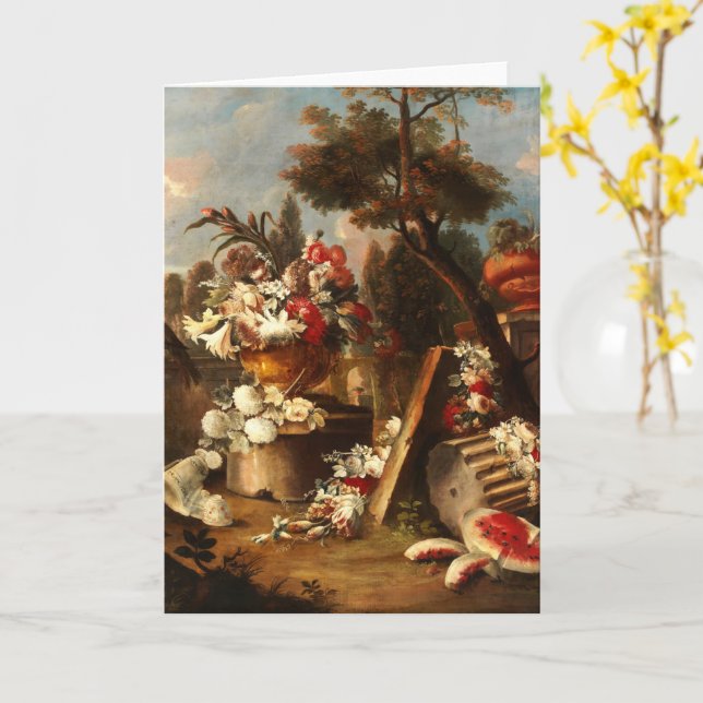Carte Somptueuse vie morte de fleurs et de fruits (Fleur jaune)