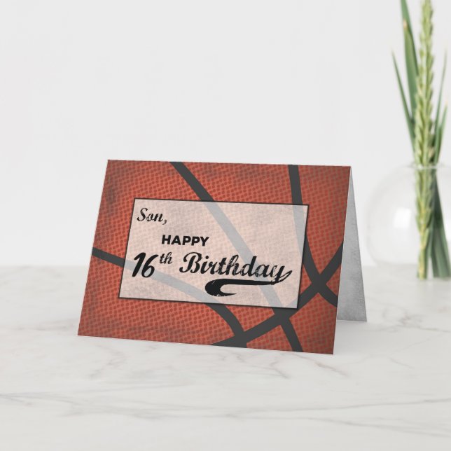 Carte Son 16e Birthday Basketball Large Distressed (Devant)