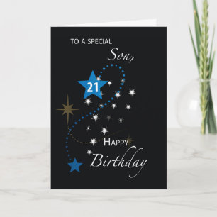 Carte Son 21e anniversaire Star Inspirational Blue & Bla