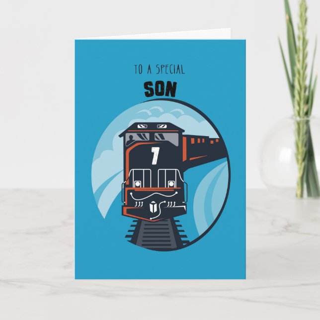 Carte Son 7e Birthday Train, Little Boy, Blue (Devant)
