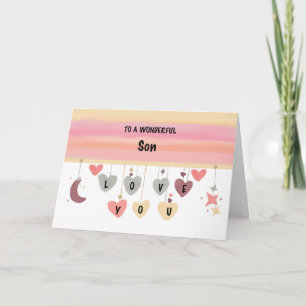 Carte Son Anniversaire Amour Aquarelle Coeurs Lune Étoil