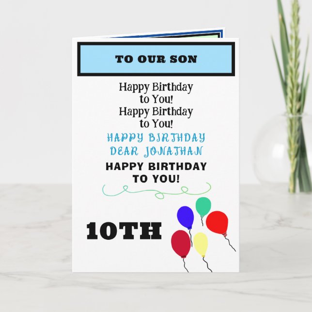 Carte Son Anniversaire Ballons Cupcakes NOM (Devant)