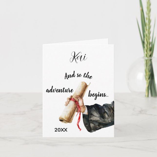 Carte Son de graduation d'aquarelle minimaliste (Devant)