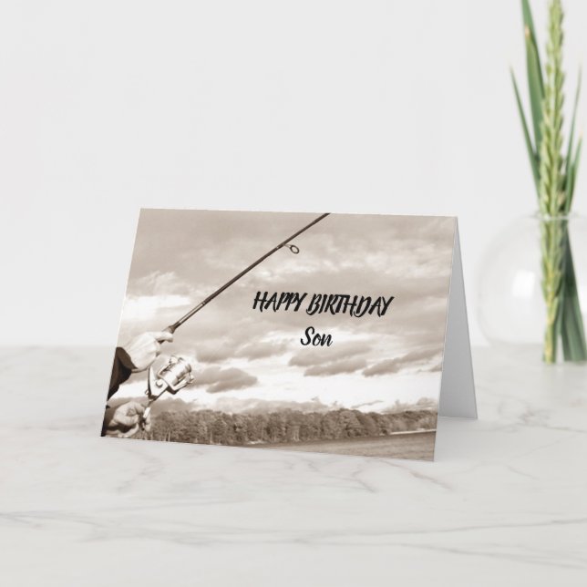 CARTE **SON** HEUREUX HUMOUR DE PÊCHE D'ANNIVERSAIRE (Devant)