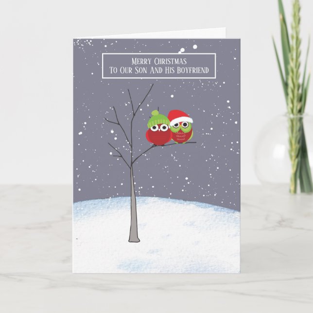 Carte Son petit ami Owl Couple Christmas (Devant)