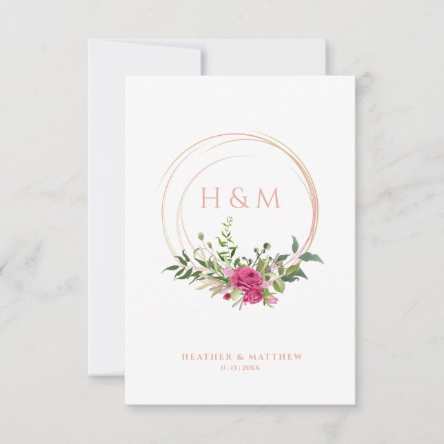 Carte Sophisticated Elegant Pink Floral Wedding Garland (Devant)
