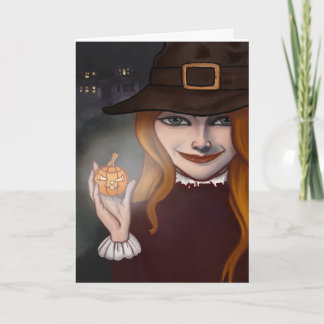 Carte Sorcière avec Jack O'Lantern 5"x 7" pliage sur car