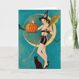 Carte Sorcière de la fille de l'Halloween Pin-up