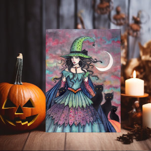 Carte Sorcière d'Halloween et chats noirs Molly Harrison