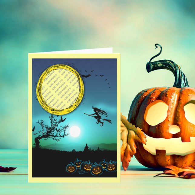 Carte Sorcière d'Halloween, Jack o'Lanterns, Cadre photo (Créateur téléchargé)