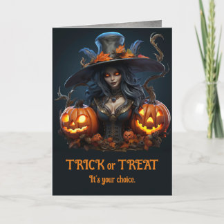 Carte Sorcière d'Halloween moderne avec Jack o' Lanterns