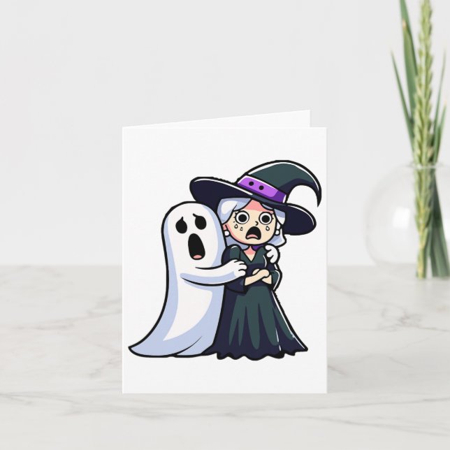 Carte Sorcière Drôle Et Fantôme Peur Visage Halloween Co (Devant)