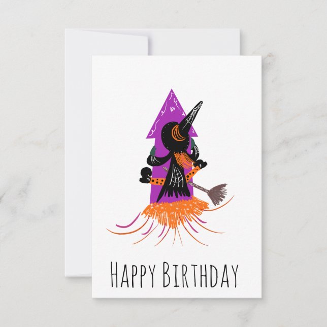 Carte Sorcière drôle Fusée d'artifice Halloween Annivers (Devant)